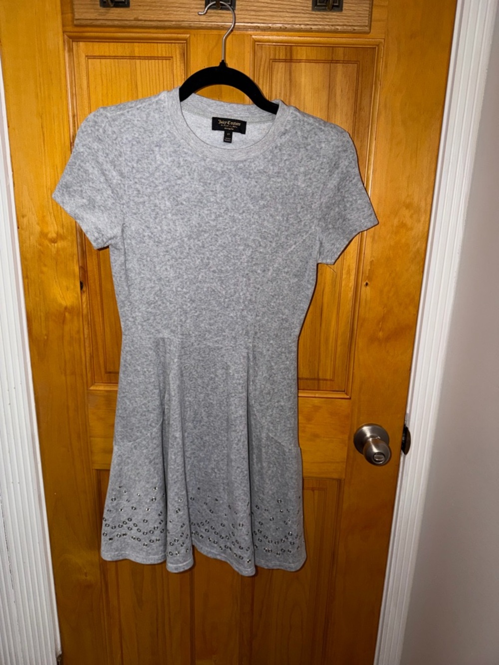 Juicy Couture Heather Gray Short Sleeve Fit-and-Flare Mini Dress